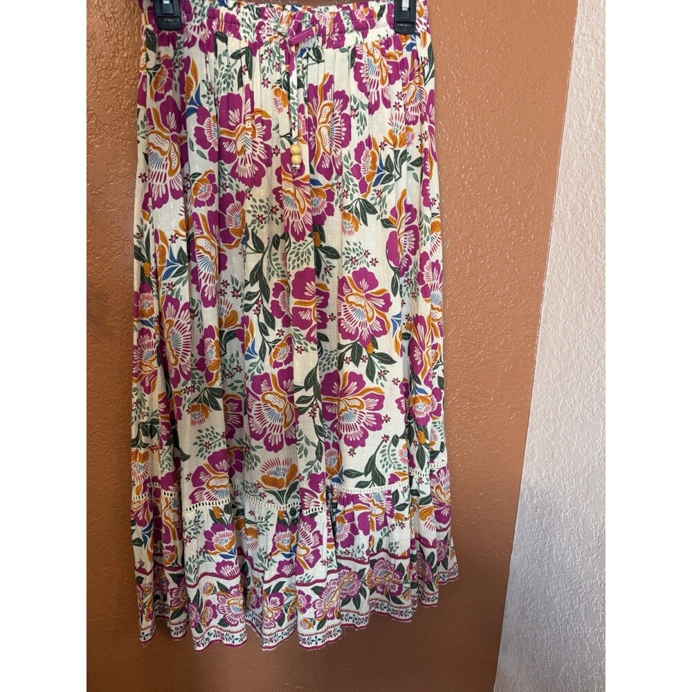 Nicole miller midi skirt Pink floral On cream Background Size XS